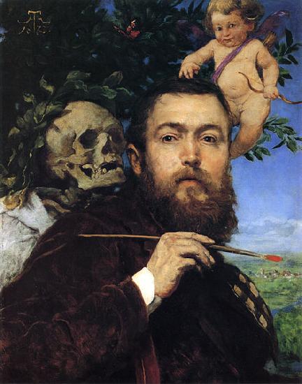 Hans Thoma Self-portrait with Love and Death oil painting picture